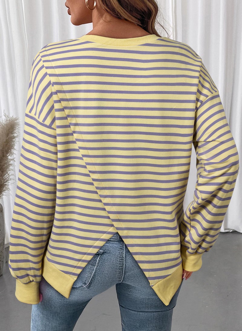 Shein SHEWIN Sweatshirt for Women Casual Crewneck Sweatshirts Lightweight Womens Fall Tops Pullover Long Sleeve Shirts Loose Fit Tunics Oversized Sweaters for Women,(US 8-10) M,Yellow - Image 5