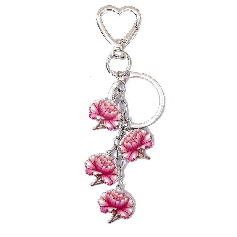 MANZHEN Flower Keychains with Heart Ring Keychain Flower Charm Key Cute Keyrings for Handbag Backpack Bag (Lilys)