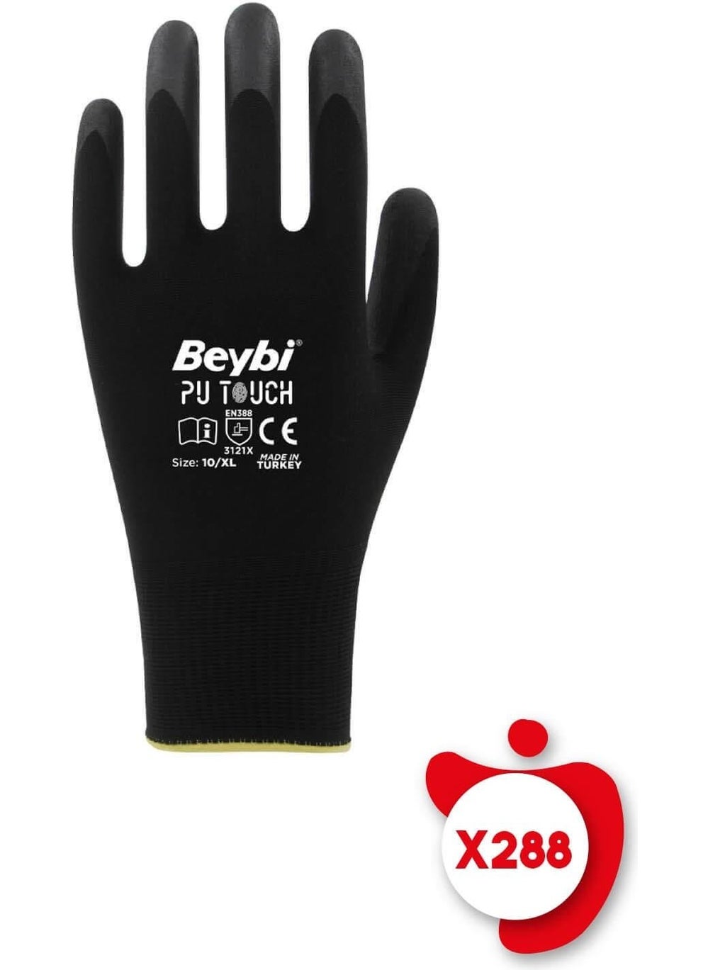 Beybi Pu Touch Black Polyurethane Coated Poly. Knitted Nitrile Work Gloves Size 7 288 Pairs 