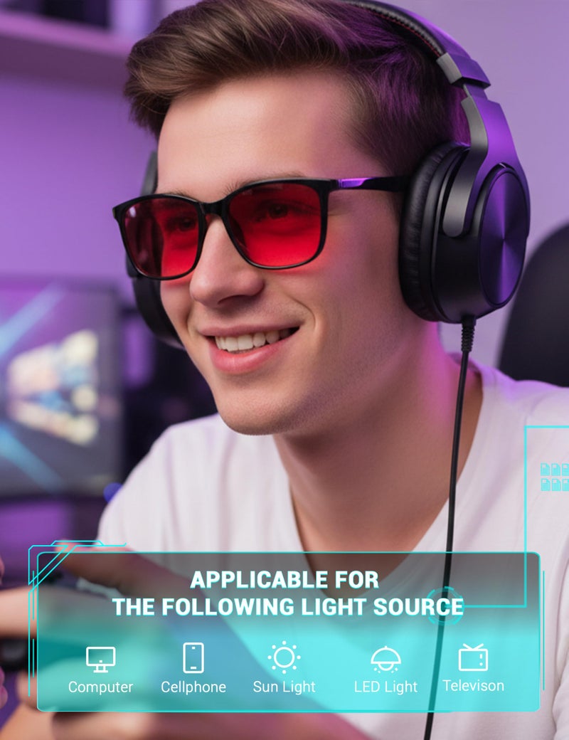 TIJN Sleep Glasses for 99.9% Blue Green Light Blocking for Women Men Dual AR Coating Red Lens for Computer Gaming, TR90 - Image 2