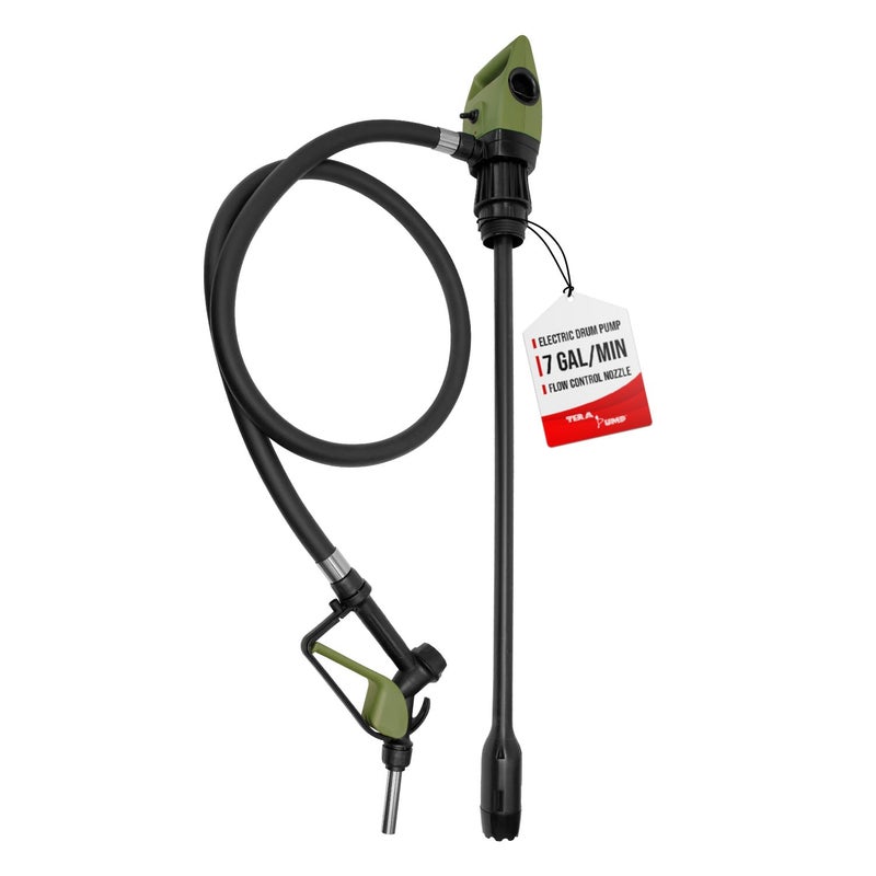 TERA PUMP 55 Gallon Drum Pump Electric Drum Barrel Pump Optional Power Rechargeable Battery Kit or DC Inverter cables DEF Diesel Water Kerosene Windshield Washer Fluid Mild Detergent