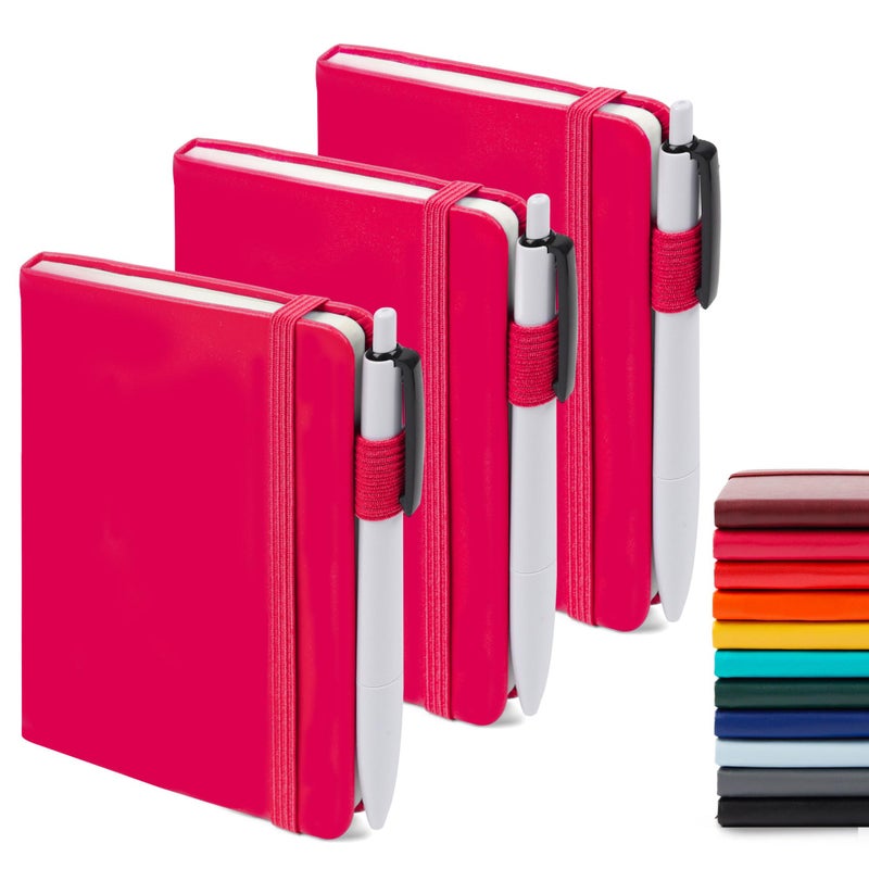 feela 3 Pack Pocket Small Notebook Journals, Mini Cute Memo Notepad Hardcover College Ruled Lined Journals with Pen Holder for Women Girls Office School, with 3 Black Pens, 3.5â€x 5.5â€, A6, Berry - Image 1