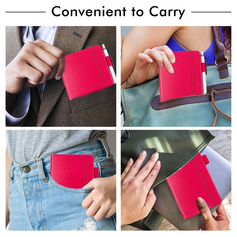 feela 3 Pack Pocket Small Notebook Journals, Mini Cute Memo Notepad Hardcover College Ruled Lined Journals with Pen Holder for Women Girls Office School, with 3 Black Pens, 3.5â€x 5.5â€, A6, Berry - Image 5