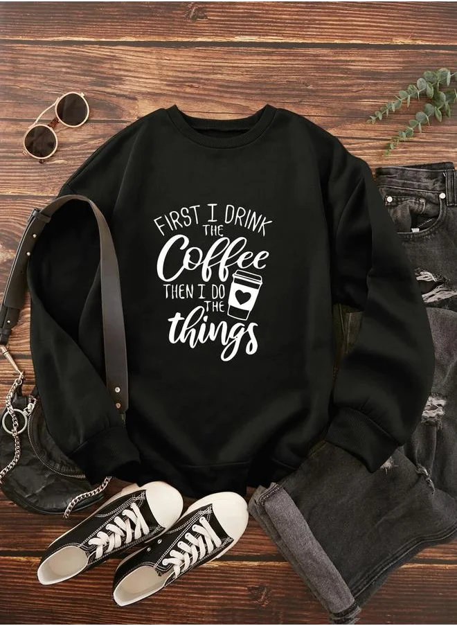 كوتي Slogan Graphic Print Round Neck Sweatshirt