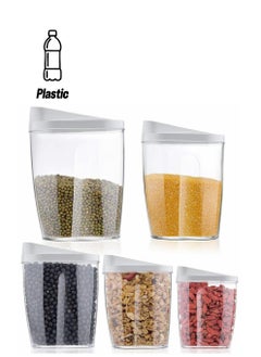 Locking Clear Acrylic Plastic Food Storage Jars Canister Set Ideal for Sugar, Tea, Coffee, Rice, Pasta etc with Airtight Lids Capacity 5 Pcs Different Size 1440ml 960ml 720ml 480ml 300ml