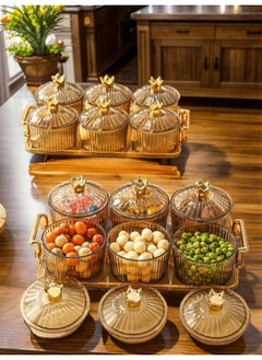 ShebSheb Clear Nut Storage Platter with Lid Gold Crown Shape, 6 Removable Small Bowls Candy Serving Plate for Snacks, Fruits, Candy 31x18.5 x9.5 cm  - Image 4