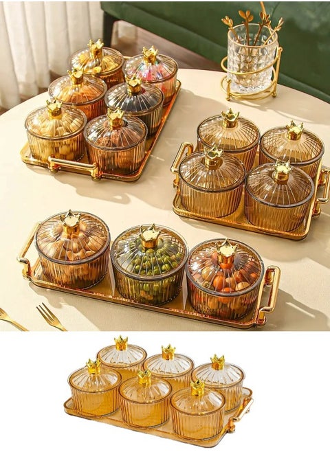 Clear Nut Storage Platter with Lid Gold Crown Shape, 6 Removable Small Bowls Candy Serving Plate for Snacks, Fruits, Candy 31x18.5 x9.5 cm
