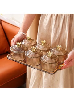 ShebSheb Clear Nut Storage Platter with Lid Gold Crown Shape, 6 Removable Small Bowls Candy Serving Plate for Snacks, Fruits, Candy 31x18.5 x9.5 cm  - Image 3