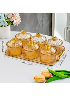 ShebSheb Clear Nut Storage Platter with Lid Gold Crown Shape, 6 Removable Small Bowls Candy Serving Plate for Snacks, Fruits, Candy 31x18.5 x9.5 cm  - Image 2