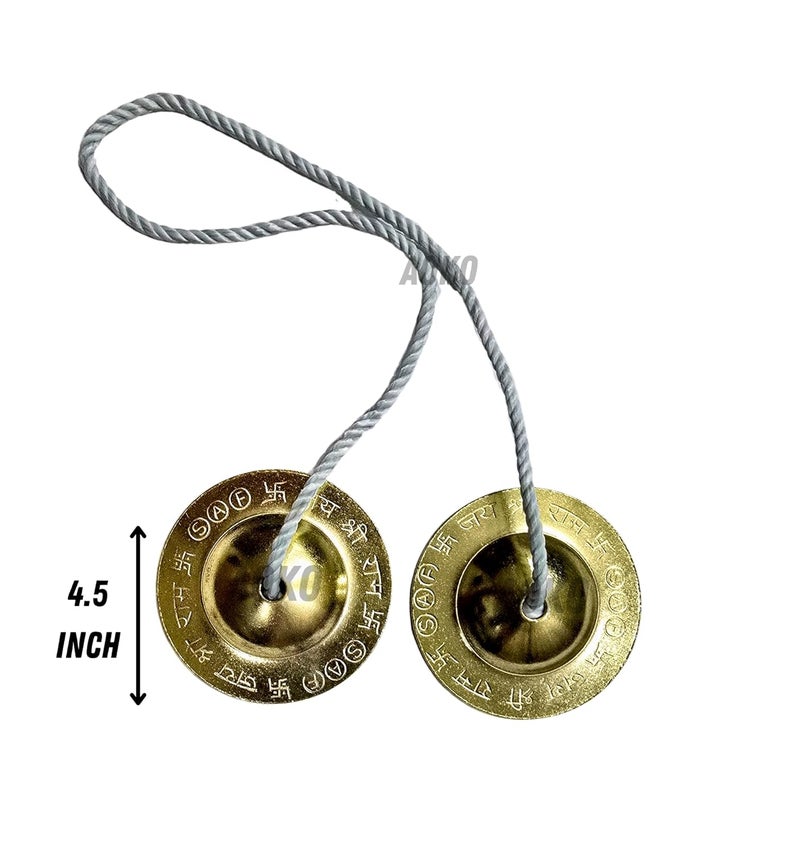 AOKO Metal Craft Manjeera Traditional Instrument Indian Music |Traditional Indian Musical Instrument, Hand Cymbals for Bhajan, Kirtan, Puja, Classical & Folk Music (4.5 Inches(Big)) - Image 2