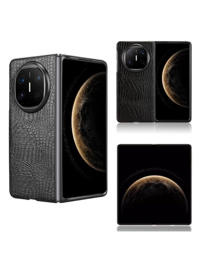 Aookay Protection Case for Huawei Mate X6, PU Leather + Rigid PC Ultra Slim Shockproof Protection Phone Case,  Luxury Crocodile Pattern Flip Cover (Black) - Image 1