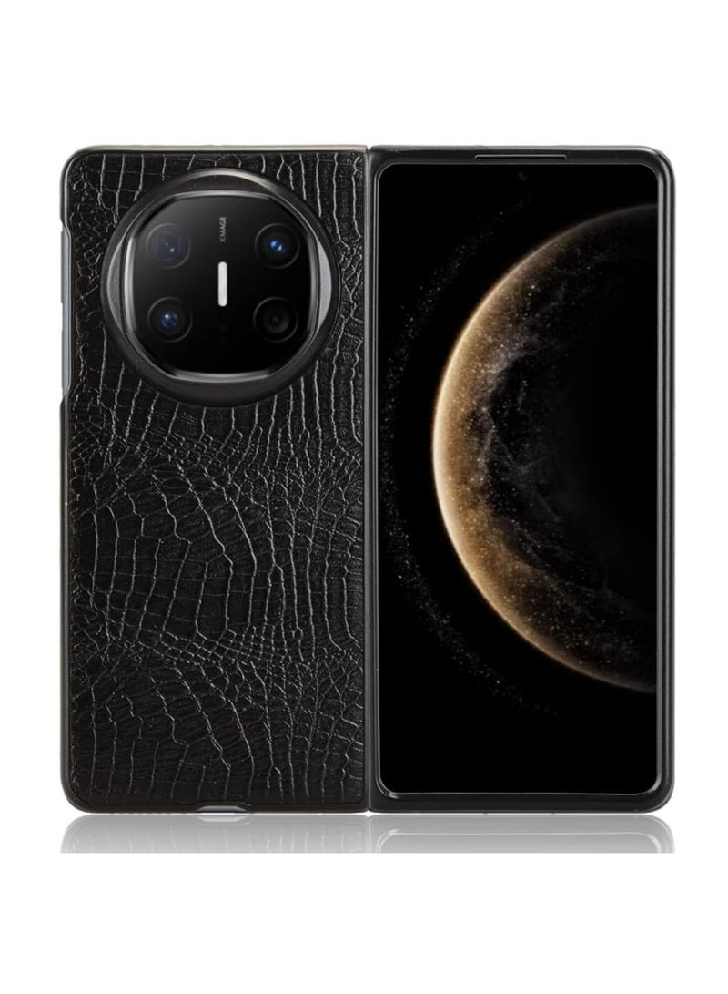 Aookay Protection Case for Huawei Mate X6, PU Leather + Rigid PC Ultra Slim Shockproof Protection Phone Case,  Luxury Crocodile Pattern Flip Cover (Black) - Image 2