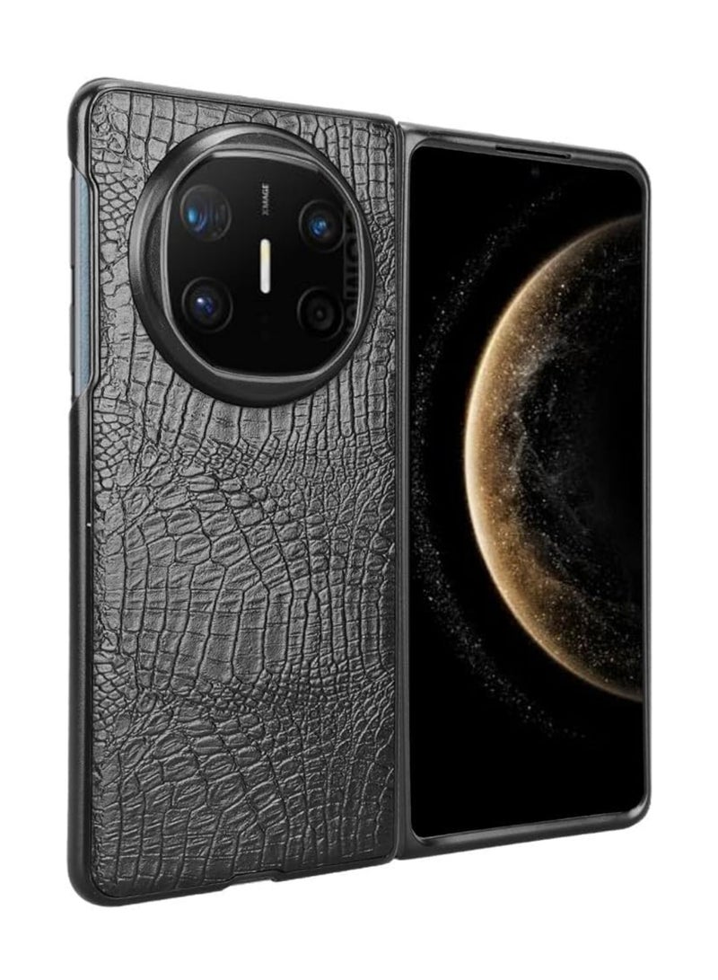 Aookay Protection Case for Huawei Mate X6, PU Leather + Rigid PC Ultra Slim Shockproof Protection Phone Case,  Luxury Crocodile Pattern Flip Cover (Black) - Image 4