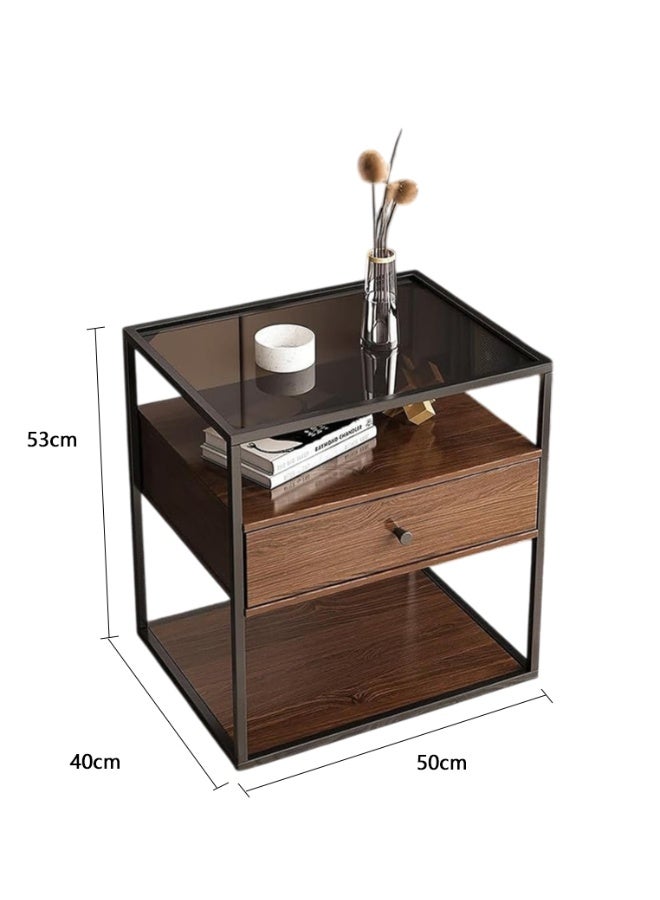 والالا طاولة سرير خشبية بثلاث طبقات مع أدراج تخزين، طاولات جانبية زجاجية، طاولة جانبية طويلة، طاولة سرير جانبية نموذجية، خزانة تخزين منزلية مع درج، إطار معدني - Image 5