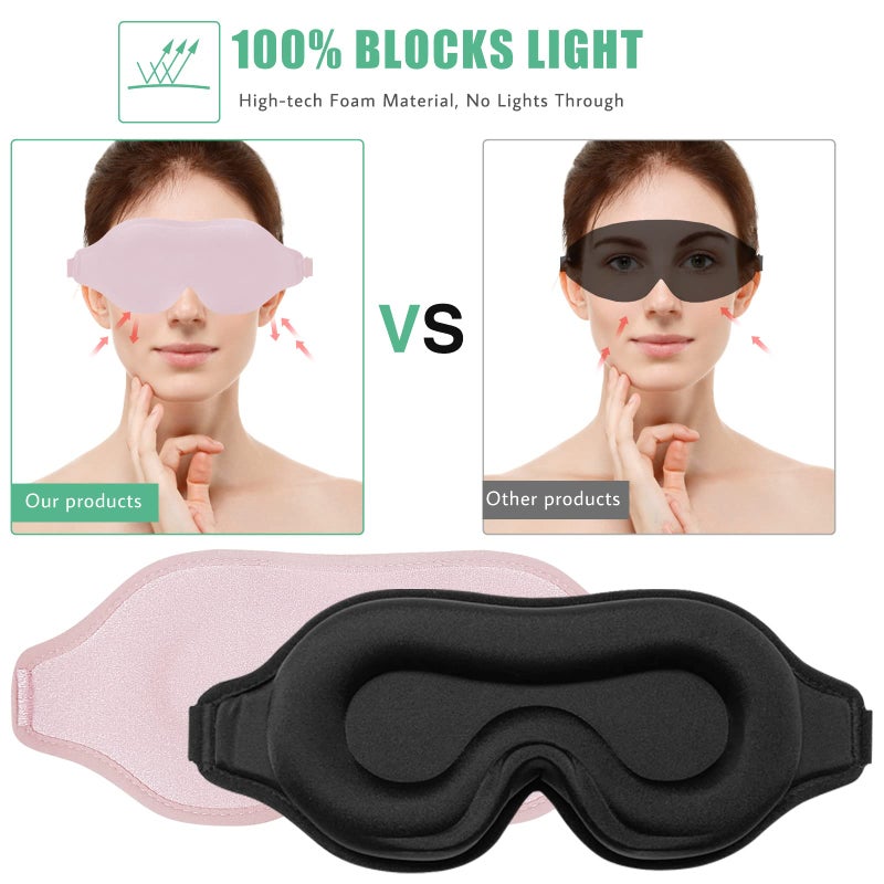 BeeVines Sleep Mask, 2 Pack 3D Contoured Sleeping Eye Masks for Lash Extensions, Night Molded Covers with Adjustable Strap, Eye Shade Cover Lashes Extension for Traveling Yoga Nap - Image 3