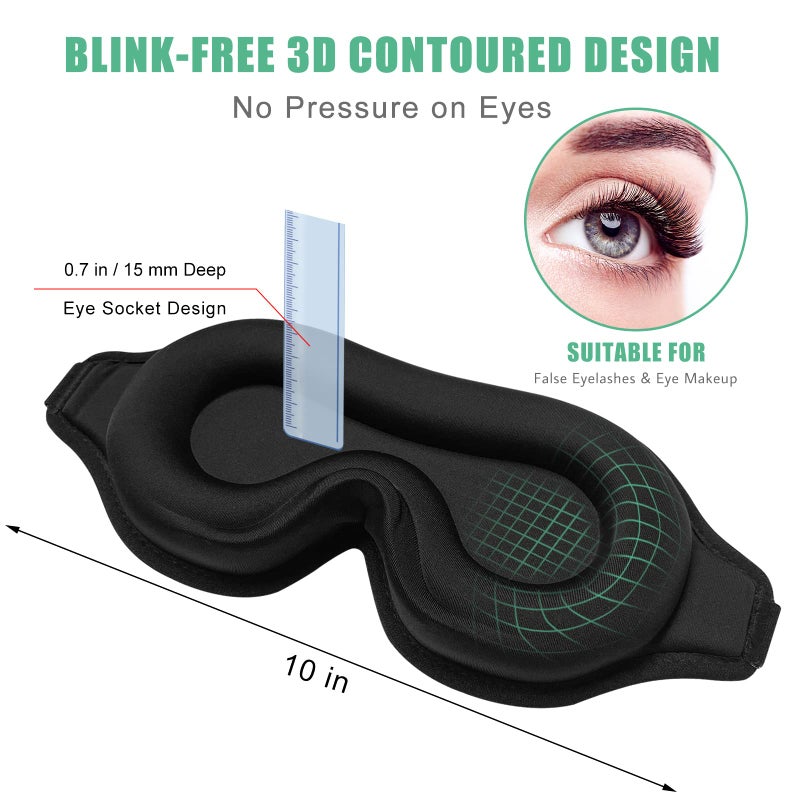 BeeVines Sleep Mask, 2 Pack 3D Contoured Sleeping Eye Masks for Lash Extensions, Night Molded Covers with Adjustable Strap, Eye Shade Cover Lashes Extension for Traveling Yoga Nap - Image 2