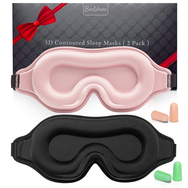 BeeVines Sleep Mask, 2 Pack 3D Contoured Sleeping Eye Masks for Lash Extensions, Night Molded Covers with Adjustable Strap, Eye Shade Cover Lashes Extension for Traveling Yoga Nap - Image 1