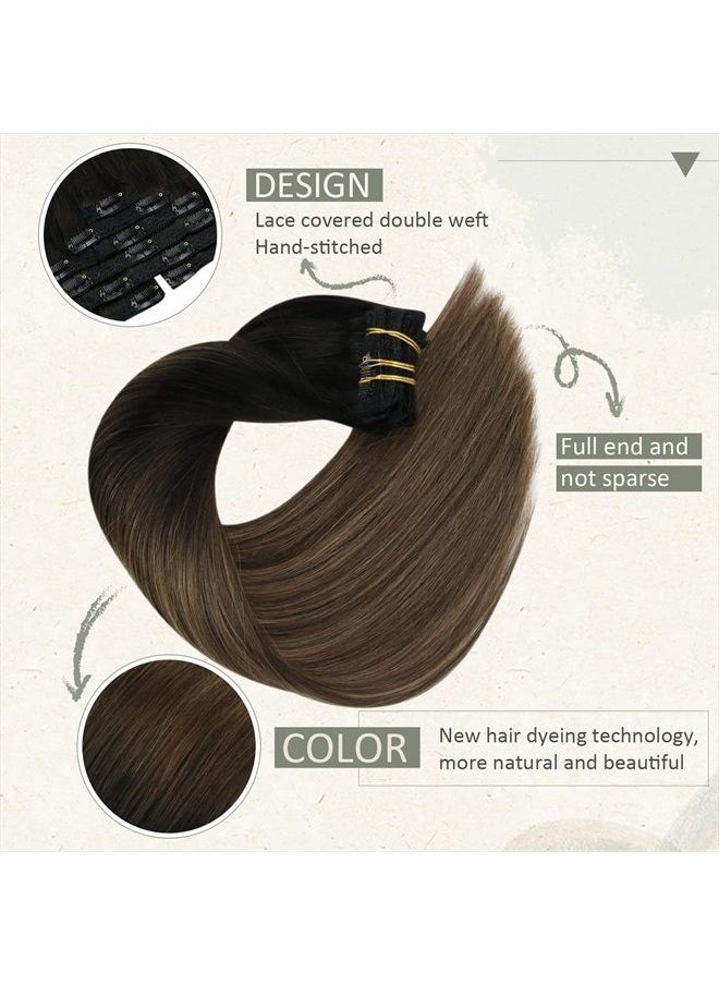 Sunny Hair Sunny Clip in Hair Extensions, Ombre Clip in Hair Extensions Real Human Hair Natural Black Ombre Dark Brown Mix Blonde Human Hair Extensions Double Weft 120g 7pcs 16inch  - Image 3