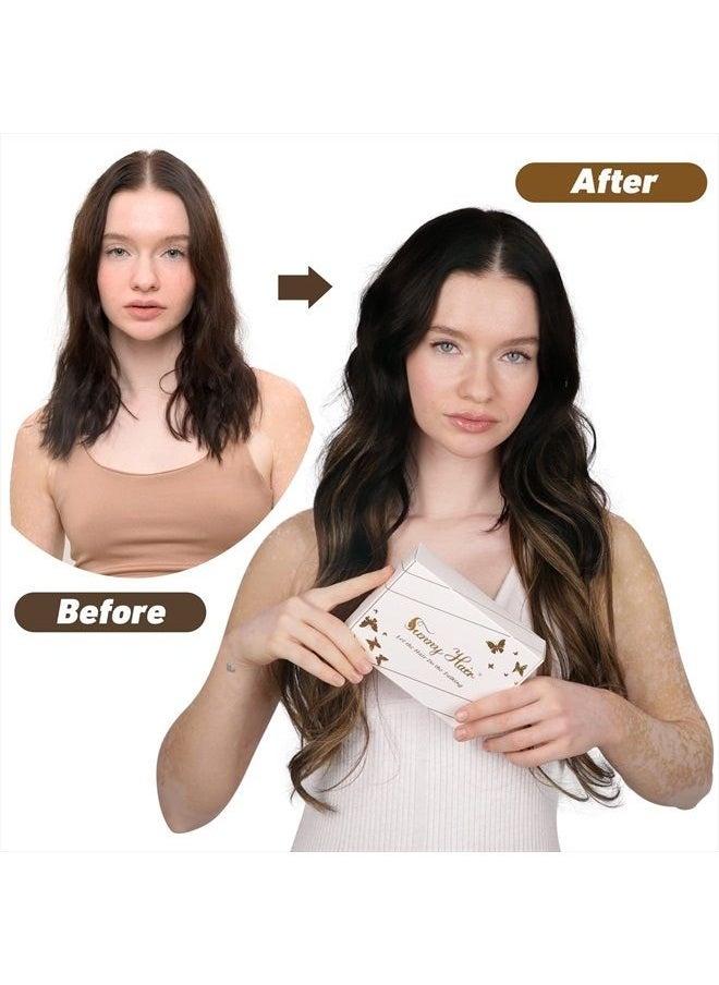 Sunny Hair Sunny Clip in Hair Extensions, Ombre Clip in Hair Extensions Real Human Hair Natural Black Ombre Dark Brown Mix Blonde Human Hair Extensions Double Weft 120g 7pcs 16inch  - Image 2