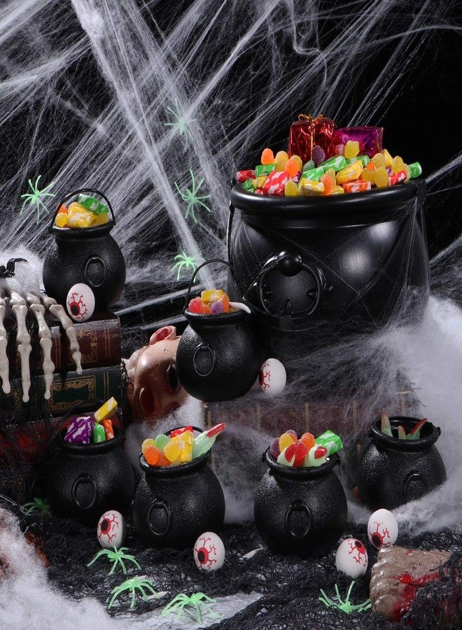 Hemoton 7Pack Halloween Cauldron with Handle Black Cauldron Candy Bucket Candy Kettle for Halloween St Patrick Day Party Decoration attached 6PCS Eyeballs - Image 2