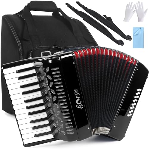 Horse 25 Keys Accordion, 16 Bass Piano Accordion Acordeón Acordeones Para Adultos for Beginner and Adults, Lightweight Portable with Adjustable Straps, Cleaning Cloth, Glove, and Carrying Bag(Black) - Image 1