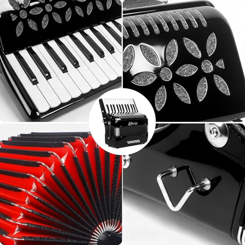 Horse 25 Keys Accordion, 16 Bass Piano Accordion Acordeón Acordeones Para Adultos for Beginner and Adults, Lightweight Portable with Adjustable Straps, Cleaning Cloth, Glove, and Carrying Bag(Black) - Image 3