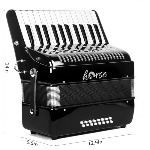 Horse 25 Keys Accordion, 16 Bass Piano Accordion Acordeón Acordeones Para Adultos for Beginner and Adults, Lightweight Portable with Adjustable Straps, Cleaning Cloth, Glove, and Carrying Bag(Black) - Image 5