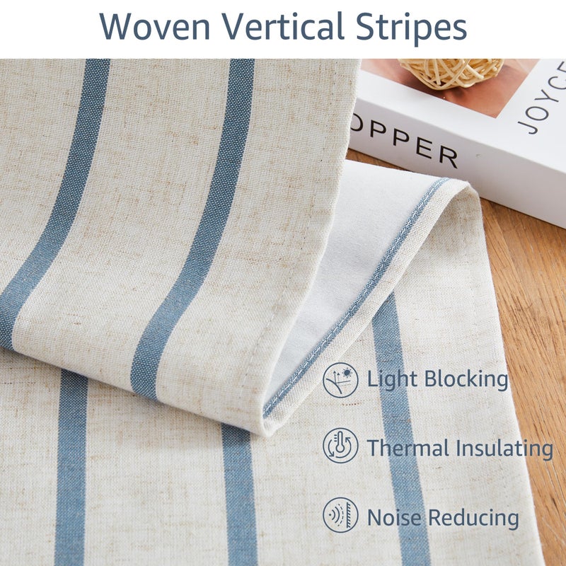 Bapawfish Dusty Blue Striped Blackout Curtain Panels 84 Inches Length,Woven Vertical Stripes on Beige Linen Blended Neutral Drapes,Rustic Thermal Insulated Bedroom Window Treatment,Grommet,40"Wx84"Lx2 - Image 4