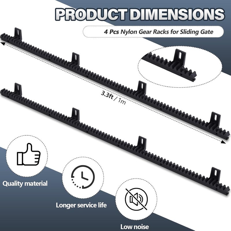 Threlaco Set of 4 Nylon Gear Racks with Metal Insert for Sliding Gate Door Opener Operator Heavy Duty Reinforced Slide Gate Opener Accessories, 3.3 ft Each - Image 2