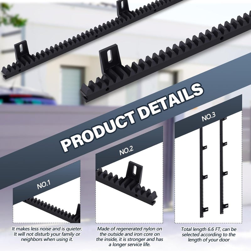Threlaco Set of 4 Nylon Gear Racks with Metal Insert for Sliding Gate Door Opener Operator Heavy Duty Reinforced Slide Gate Opener Accessories, 3.3 ft Each - Image 3