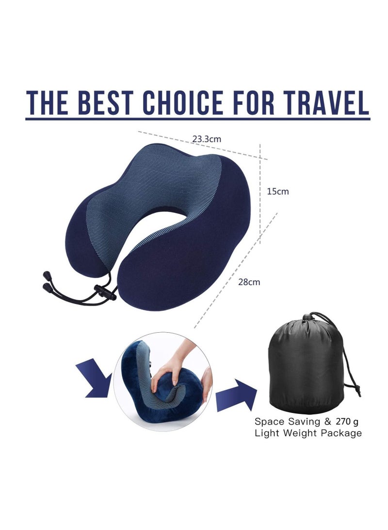 Womdee Travel Pillow 100% Pure Memory Foam Neck Pillow, Comfortable & Breathable Cover - Machine Washable, Airplane Travel Kit with 3D Sleep Mask, Earplugs, and Luxury Bag, Blue - Image 5