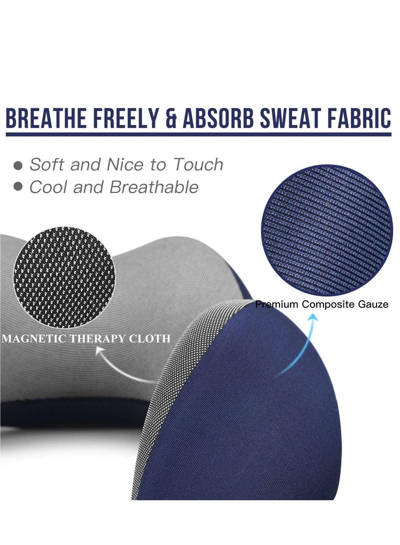 Womdee Travel Pillow 100% Pure Memory Foam Neck Pillow, Comfortable & Breathable Cover - Machine Washable, Airplane Travel Kit with 3D Sleep Mask, Earplugs, and Luxury Bag, Blue - Image 3