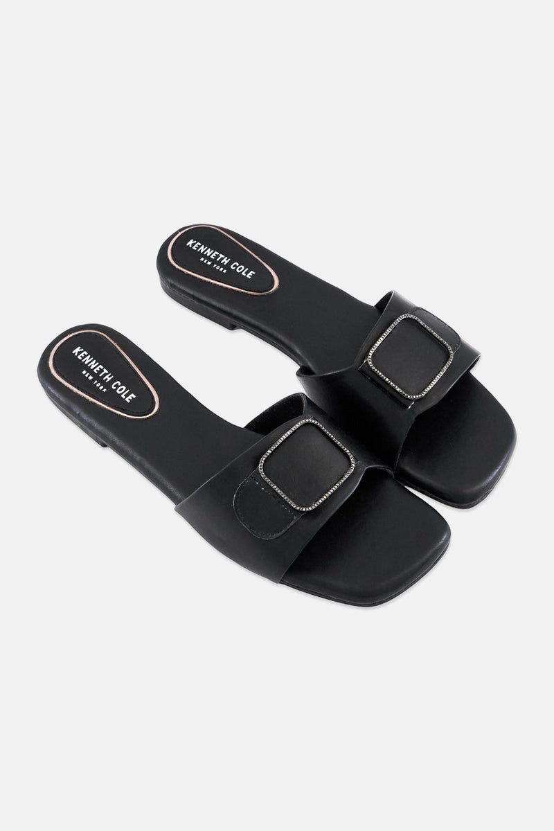 Kenneth Cole Women Ava Slip On Flat Sandal, Black - Image 2