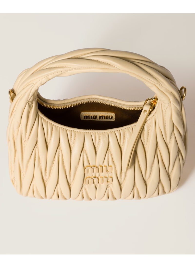 Miu Miu MIU Wander Matelassé Nappa Leather Hobo Bag, Women's Tote Bag, Womens Cross-Body Bag, Women's Hand Bag, Women's Shoulder Bag, Women's Travel Bag, Beige  - Image 4
