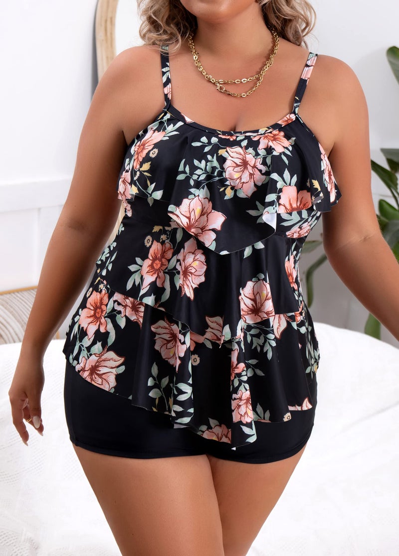 B2prity Women Plus Size Tankini Swimsuits Tummy Control Two Piece Bathing Suit Ruffled Flounce Swimwear with Shorts - Image 2