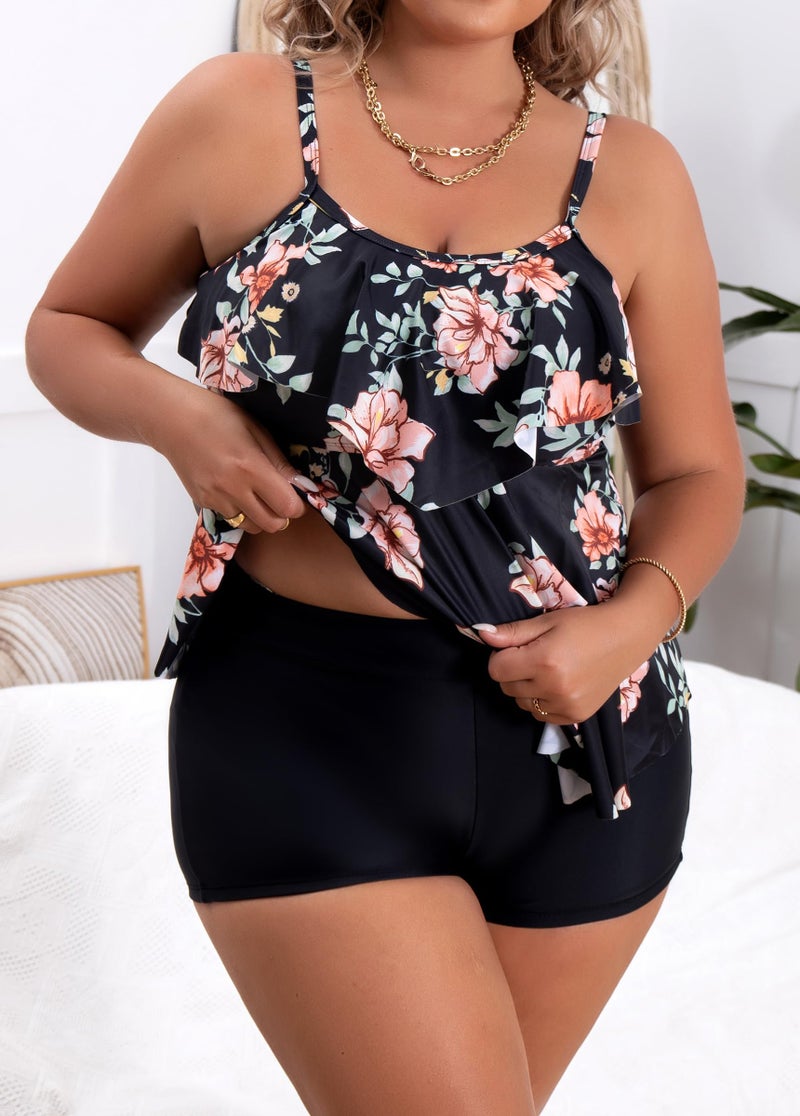 B2prity Women Plus Size Tankini Swimsuits Tummy Control Two Piece Bathing Suit Ruffled Flounce Swimwear with Shorts - Image 3