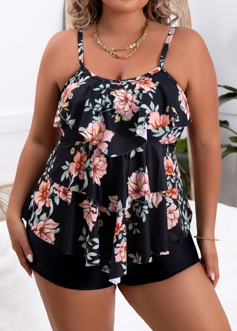 B2prity Women Plus Size Tankini Swimsuits Tummy Control Two Piece Bathing Suit Ruffled Flounce Swimwear with Shorts - Image 4