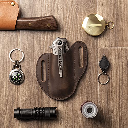 Gentlestache Leather Knife Sheaths for Belt, Pocket Knife Holder, EDC Leather Sheath for Folding Knife, Compact Draw Knife Holster Dark Brown… - Image 2