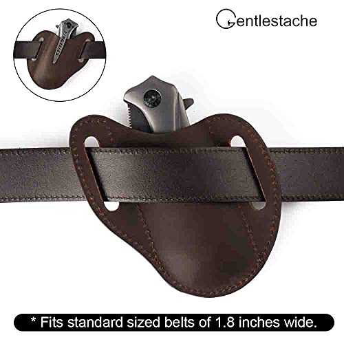 Gentlestache Leather Knife Sheaths for Belt, Pocket Knife Holder, EDC Leather Sheath for Folding Knife, Compact Draw Knife Holster Dark Brown… - Image 3