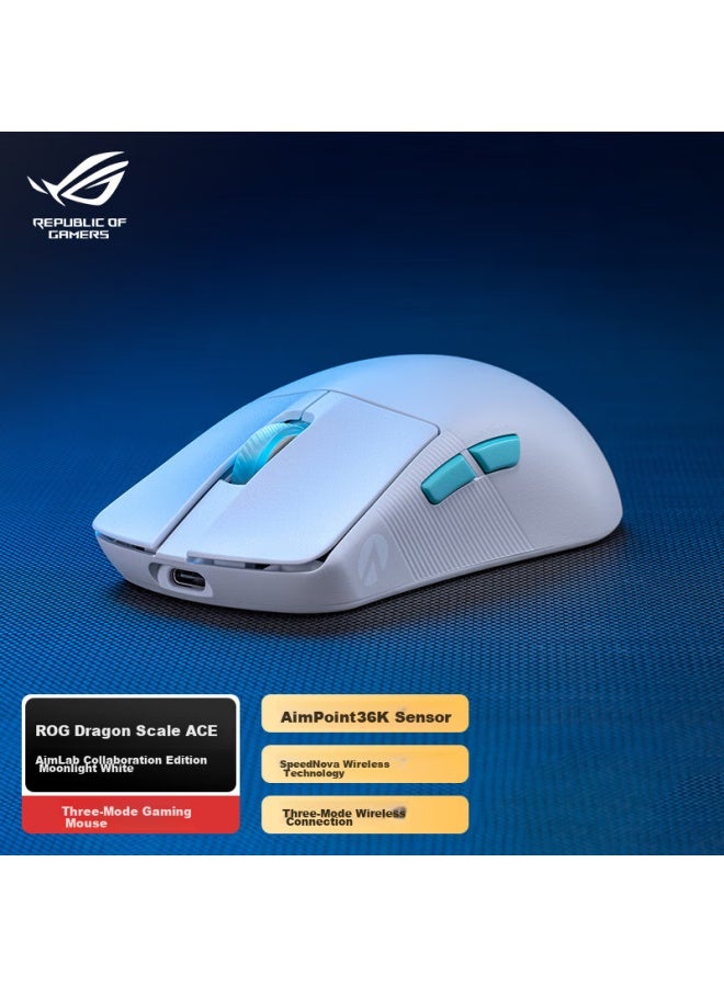 ROG Rog Dragon Scale Ace Aimpoint36k Sensor Wireless Gaming Mouse Lightweight 54g Bluetooth Tri-mode Mouse Symmetrical Hand-shaped Rgb Lighting Moon White  - Image 1