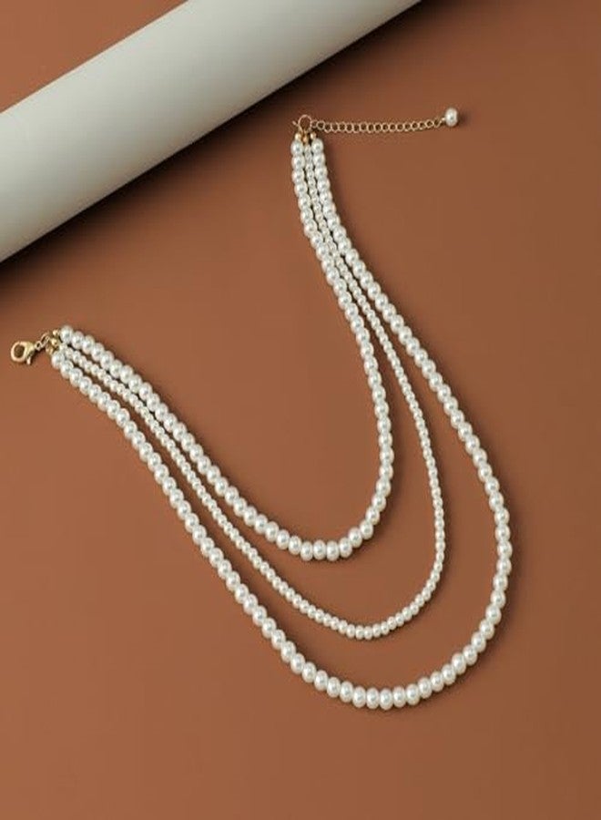 RECTYO GALLERY1Psc Premium Long Layered Pearls Beaded Necklaces for Women Fashion Multi Strand Faux Pearl Choker Stack Statement Necklaces Vintage Costume Triple Layering Jewelry Gifts - Image 5