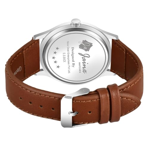 jainx Silver Dial Brown Leather Strap Analog Wrist Watch for Men - JM7179 - Image 4