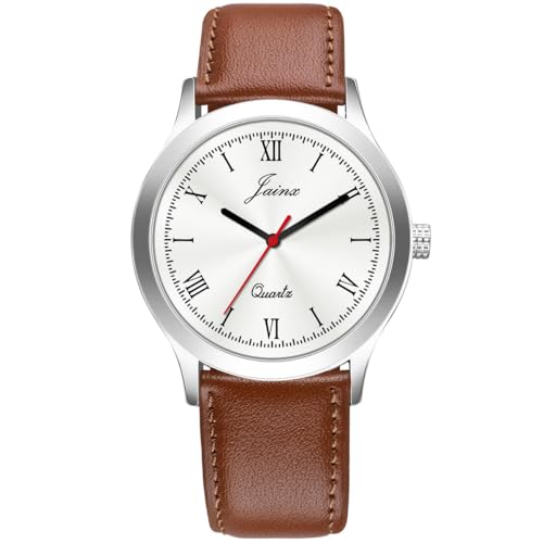 jainx Silver Dial Brown Leather Strap Analog Wrist Watch for Men - JM7179 - Image 1