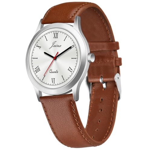 jainx Silver Dial Brown Leather Strap Analog Wrist Watch for Men - JM7179 - Image 2