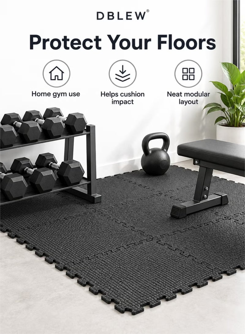 DBLEW Interlocking Floor Mats EVA Foam Puzzle Tiles 40 x 40 cm 6 Piece Set Black for Home Gym and Exercise - Image 5