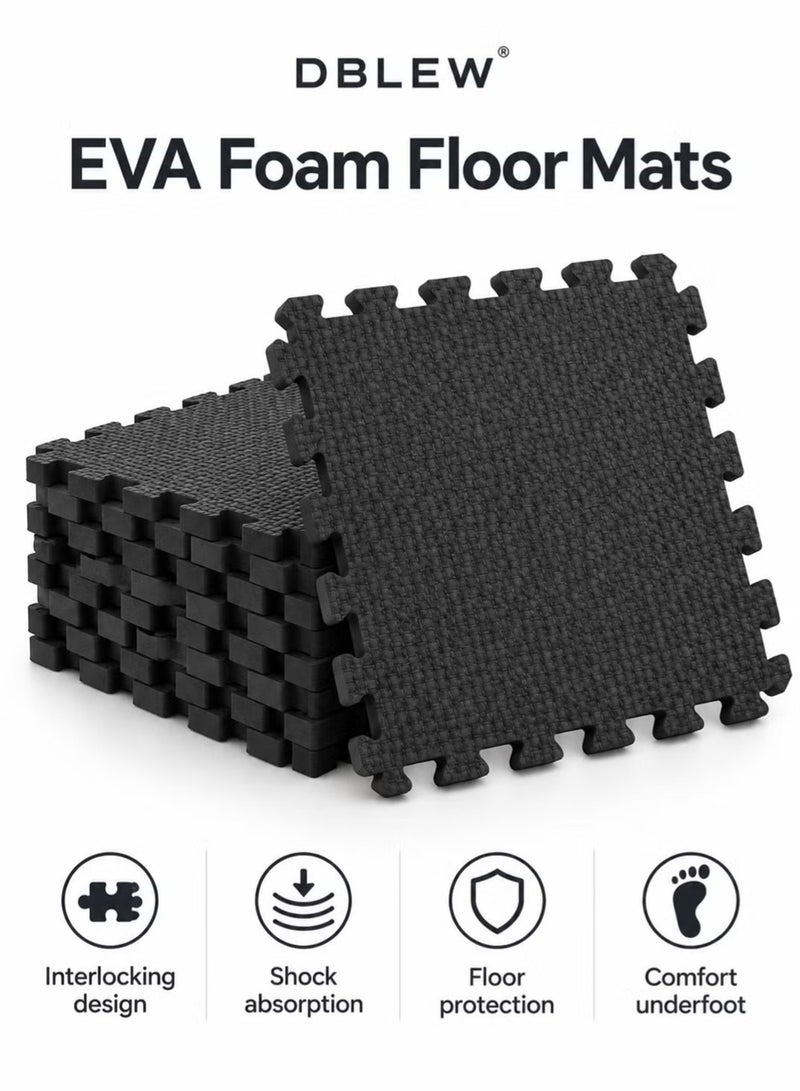 DBLEW Interlocking Floor Mats EVA Foam Puzzle Tiles 40 x 40 cm 6 Piece Set Black for Home Gym and Exercise - Image 2