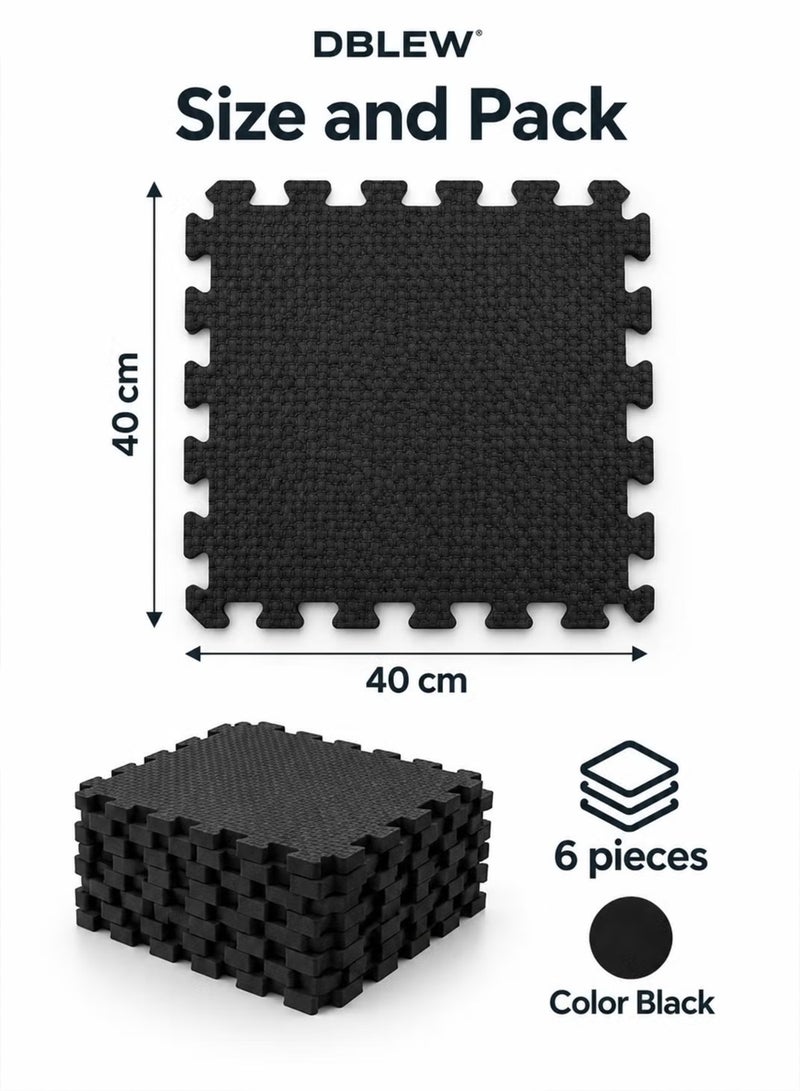 DBLEW Interlocking Floor Mats EVA Foam Puzzle Tiles 40 x 40 cm 6 Piece Set Black for Home Gym and Exercise - Image 4