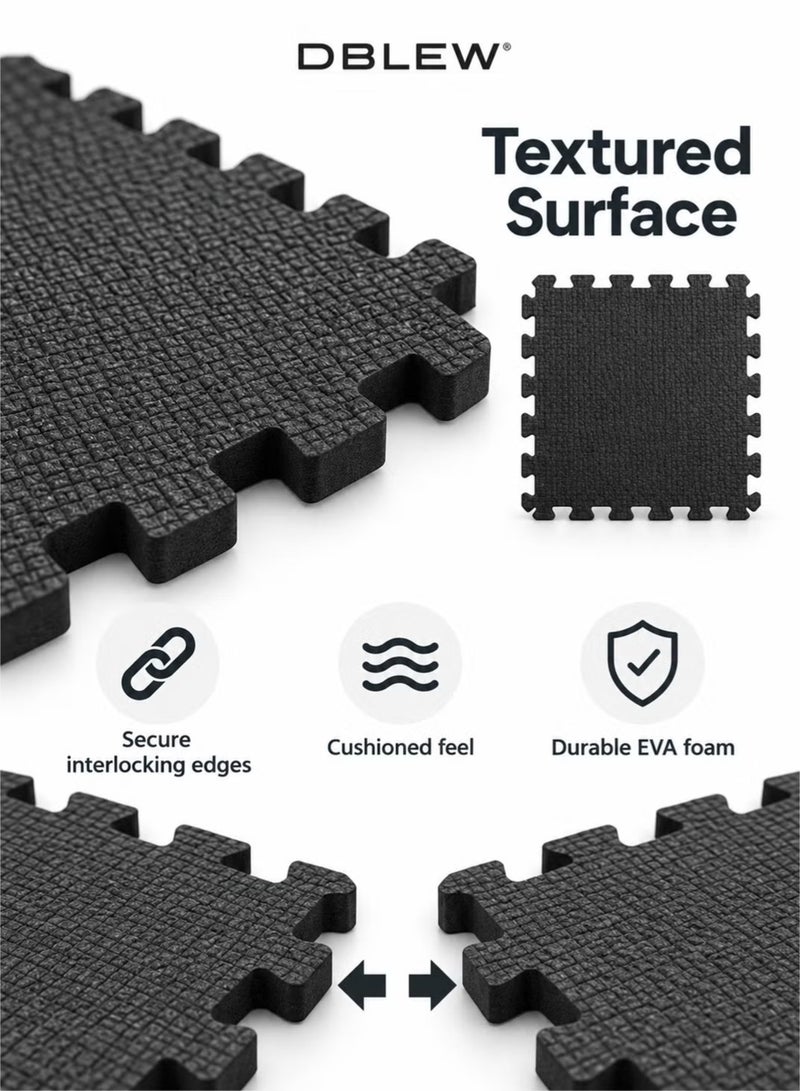 DBLEW Interlocking Floor Mats EVA Foam Puzzle Tiles 40 x 40 cm 6 Piece Set Black for Home Gym and Exercise - Image 3