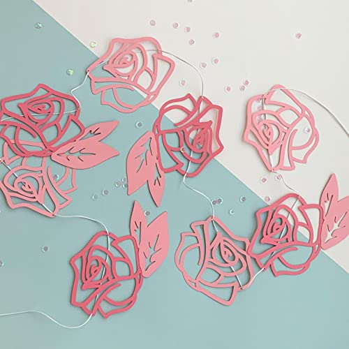 Pinfliers 25th Anniversary Decoration Items/Pink Flower Theme Birthday Decorations/Bride To Be Décor, Welcome Baby Home/Wall Backdrop/Rose Paper Bunting,Flags,Banner,Streamers,Pennants/10 pcs/56 in - Image 3