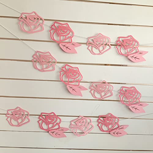 Pinfliers 25th Anniversary Decoration Items/Pink Flower Theme Birthday Decorations/Bride To Be Décor, Welcome Baby Home/Wall Backdrop/Rose Paper Bunting,Flags,Banner,Streamers,Pennants/10 pcs/56 in - Image 4